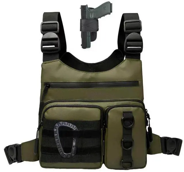 Main image of Outdoor Chest Bag for Men, Lightweight Adjustable Running Vest, Water Resistant EDC Chest Pack with Water Bottle Pocket, Breathable Back Pad for Hiking Cycling Fishing Travel (Olive)