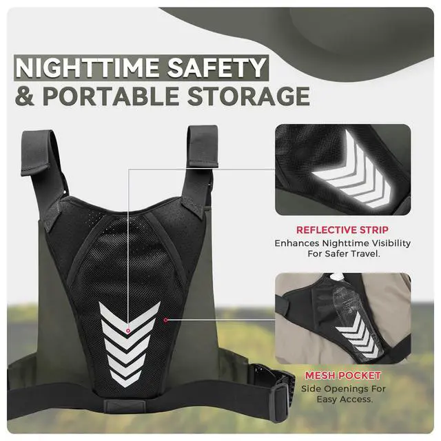 Alt view image 3 of 7 - Outdoor Chest Bag for Men, Lightweight Adjustable Running Vest, Water Resistant EDC Chest Pack with Water Bottle Pocket, Breathable Back Pad for Hiking Cycling Fishing Travel (Olive)