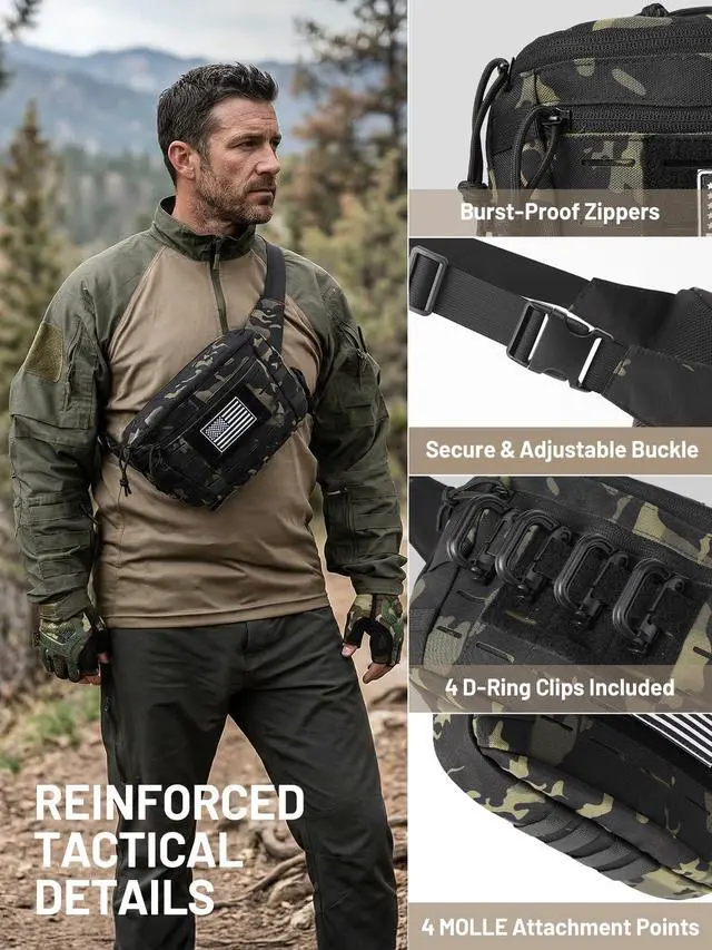 Alt view image 4 of 7 - Tactical Sling Bag, Fanny Pack,2in1,CCW & EDC Shoulder Bag with MOLLE & Pistol Holster - 1000D Adjustable Strap for Outdoor Carry Men & Women