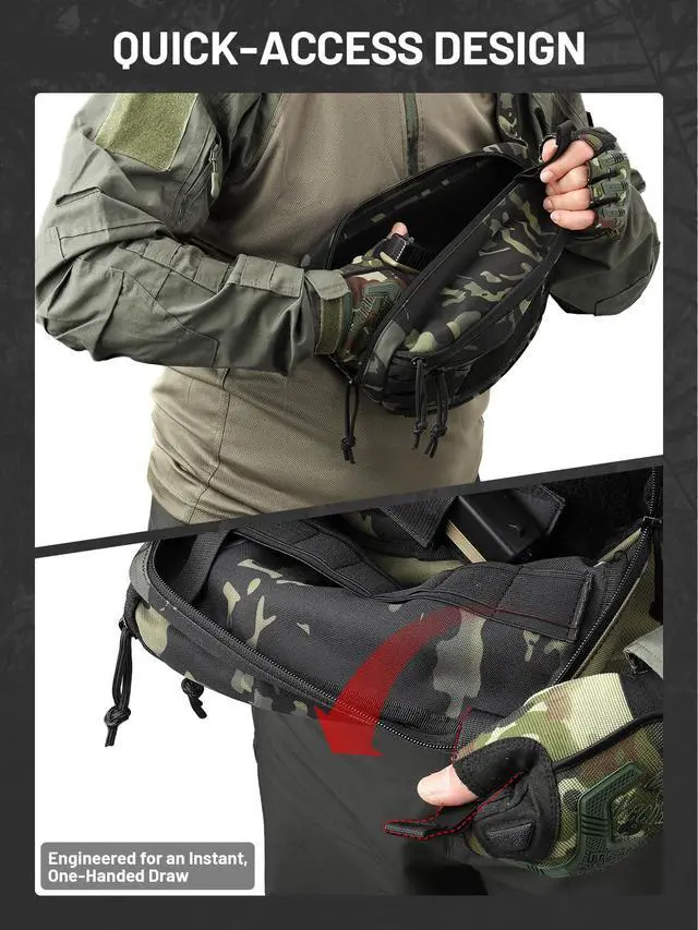 Alt view image 3 of 7 - Tactical Sling Bag, Fanny Pack,2in1,CCW & EDC Shoulder Bag with MOLLE & Pistol Holster - 1000D Adjustable Strap for Outdoor Carry Men & Women
