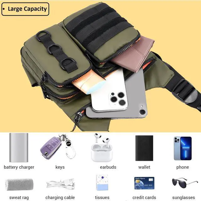 Alt view image 4 of 7 - Outdoor Chest Bag for Men, Lightweight Adjustable Running Vest, Water Resistant EDC Chest Pack with Water Bottle Pocket, Breathable Back Pad for Hiking Cycling Fishing Travel (Olive)