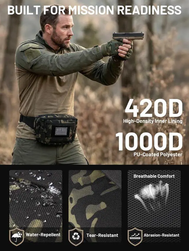 Alt view image 5 of 7 - Tactical Sling Bag, Fanny Pack,2in1,CCW & EDC Shoulder Bag with MOLLE & Pistol Holster - 1000D Adjustable Strap for Outdoor Carry Men & Women