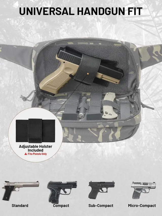 Alt view image 7 of 7 - Tactical Sling Bag, Fanny Pack,2in1,CCW & EDC Shoulder Bag with MOLLE & Pistol Holster - 1000D Adjustable Strap for Outdoor Carry Men & Women