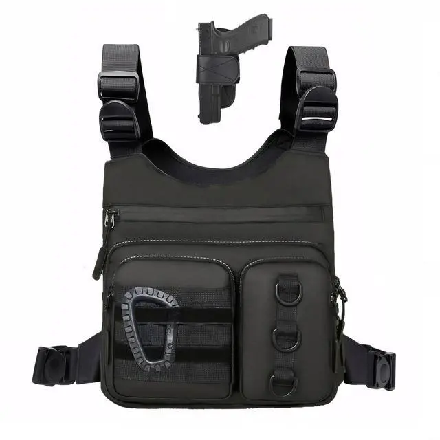 Main image of Tactical Chest Bag for Men, Lightweight Adjustable Running Vest, Water Resistant EDC Chest Pack with Water Bottle Pocket, Breathable Back Pad for Hiking Cycling Fishing Travel (Black)
