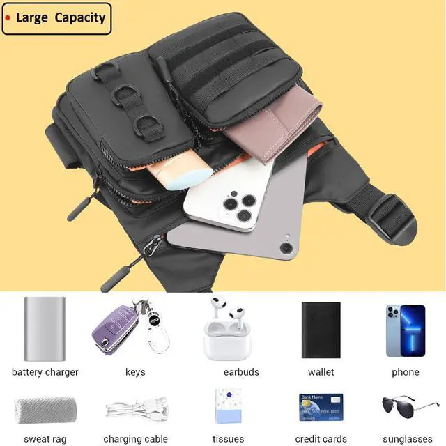Alt view image 6 of 7 - Tactical Chest Bag for Men, Lightweight Adjustable Running Vest, Water Resistant EDC Chest Pack with Water Bottle Pocket, Breathable Back Pad for Hiking Cycling Fishing Travel (Black)