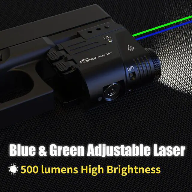Alt view image 2 of 7 - 500 Lumen Blue Green Laser Light for Pistol, Rechargeable Rail Mounted Flashlight Laser Combo for Picatinny Rail, Magnetic Charging