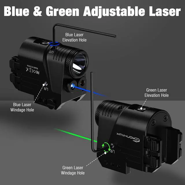 Alt view image 6 of 7 - 500 Lumen Blue Green Laser Light for Pistol, Rechargeable Rail Mounted Flashlight Laser Combo for Picatinny Rail, Magnetic Charging