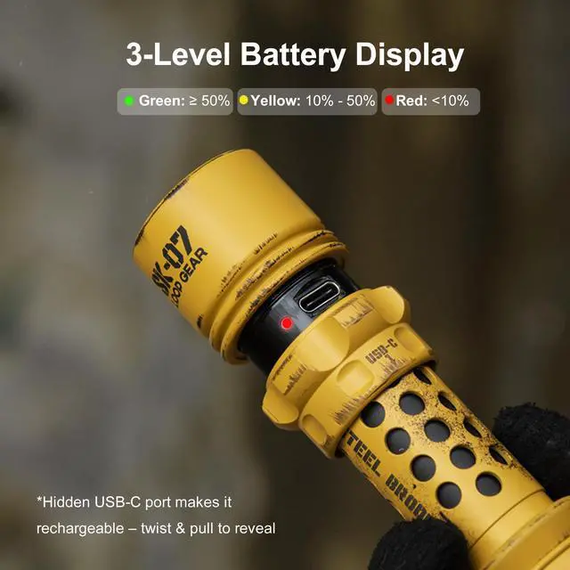 Alt view image 3 of 7 - SK07 Rechargeable Tactical Flashlight 2800 Lumens EDC Duty Gear | 515M Throw, Dual Mode & Tactical Strobe, IPX8 Waterproof, 95g Ultra-Light, Power Display, Camping Patrol Hiking & Rescue