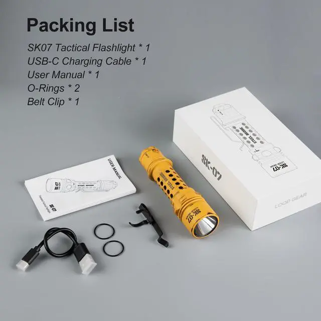 Alt view image 7 of 7 - SK07 Rechargeable Tactical Flashlight 2800 Lumens EDC Duty Gear | 515M Throw, Dual Mode & Tactical Strobe, IPX8 Waterproof, 95g Ultra-Light, Power Display, Camping Patrol Hiking & Rescue