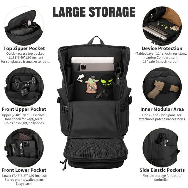Alt view image 6 of 7 - 45L Tactical Backpack, Military Molle Backpack with 17" Laptop Compartment Survival Large Hiking Travel Rucksack for Outdoors