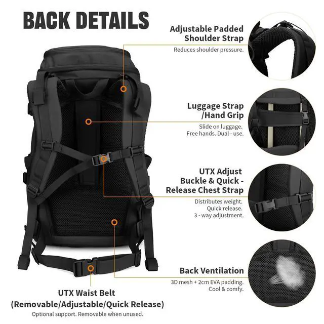 Alt view image 4 of 7 - 45L Tactical Backpack, Military Molle Backpack with 17" Laptop Compartment Survival Large Hiking Travel Rucksack for Outdoors