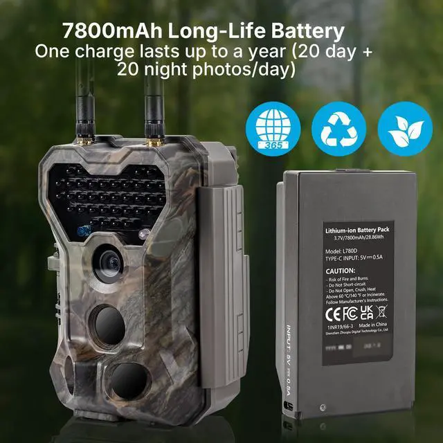 Alt view image 5 of 7 - P300 Pro (Non-Cellular) WiFi Trail Camera, Dual-Antenna 165ft Range, 7800mAh Battery, 64MP Photos, 1296p HD Video, 0.1s Trigger, 100ft No Glow Night Vision, App Control