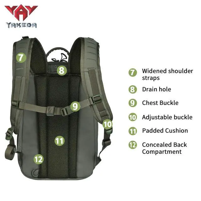 Alt view image 3 of 7 - 500D NylonTactical Military Backpack for Men,Fit 12.6-15.6 inches Laptop, Daily Bag for Hiking,hunting,running (Green)
