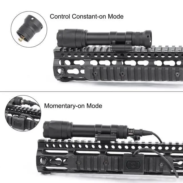 Alt view image 2 of 7 - M600C 800 Lumens Tactical Flashlight with 2 Rotating Bases, with Push Button & Remote Pressure Switch, Light & Pressure Switch Mount Fit for 20mm Picatinny Mlok/Keymod Rail