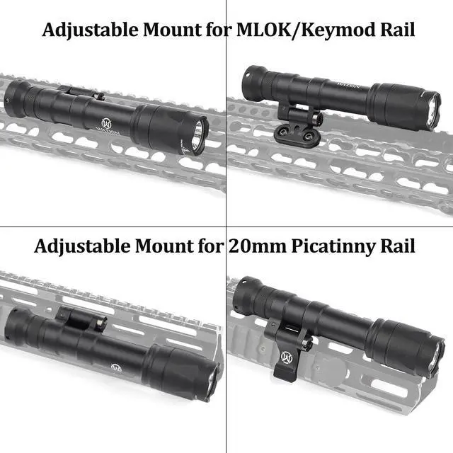 Alt view image 3 of 7 - M600C 800 Lumens Tactical Flashlight with 2 Rotating Bases, with Dual Function Remote Pressure Switch, Light & Pressure Switch Mount Fit for 20mm Picatinny Mlok/Keymod Rail