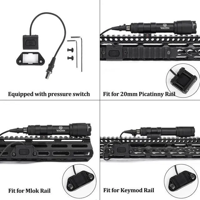 Alt view image 4 of 7 - M600C 800 Lumens Tactical Flashlight with 2 Rotating Bases, with Push Button & Remote Pressure Switch, Light & Pressure Switch Mount Fit for 20mm Picatinny Mlok/Keymod Rail