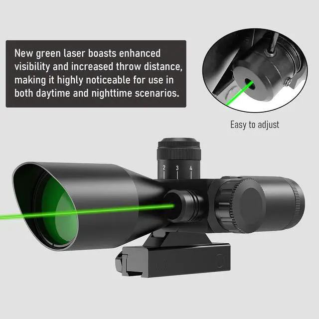 Alt view image 5 of 7 - 2.5-10x40 Rifle Scope with Red/Green Illuminated Mil-dot with Red/Green Laser Combo-Green Lens Color,Tactical Scope for Gun Air Hunting,Free 20/11mm Mounts