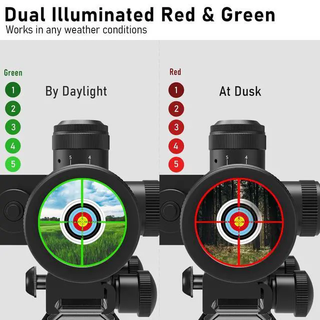 Alt view image 6 of 7 - 2.5-10x40 Rifle Scope with Red/Green Illuminated Mil-dot with Red/Green Laser Combo-Green Lens Color,Tactical Scope for Gun Air Hunting,Free 20/11mm Mounts