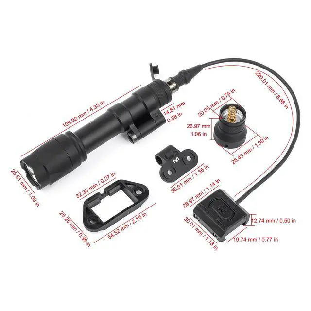 Alt view image 5 of 7 - M600C 800 Lumens Tactical Flashlight with 2 Rotating Bases, with Push Button & Remote Pressure Switch, Light & Pressure Switch Mount Fit for 20mm Picatinny Mlok/Keymod Rail