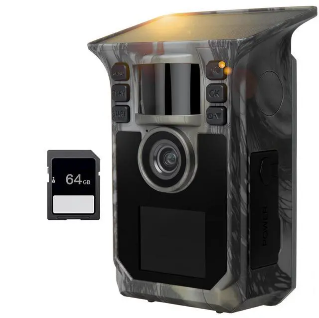 Main image of Trail Camera 4K 64MP Solar Game Camera with 5000mAh Forever Power, 64GB Memory Card and Ip67 Waterproof Angle Night Vision for Wildlife Deer Outdoor Trail Cam, Monitoring Trail Cameras