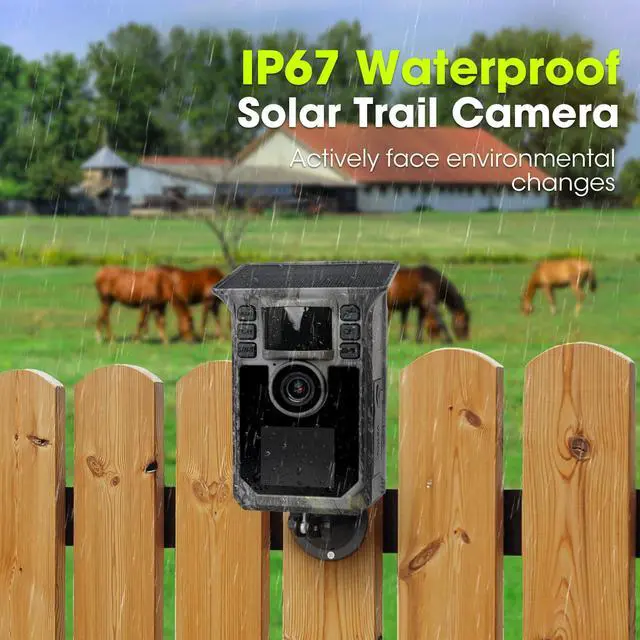 Alt view image 3 of 7 - Trail Camera 4K 64MP Solar Game Camera with 5000mAh Forever Power, 64GB Memory Card and Ip67 Waterproof Angle Night Vision for Wildlife Deer Outdoor Trail Cam, Monitoring Trail Cameras