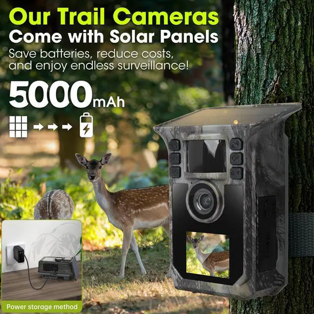 Alt view image 2 of 7 - Trail Camera 4K 64MP Solar Game Camera with 5000mAh Forever Power, 64GB Memory Card and Ip67 Waterproof Angle Night Vision for Wildlife Deer Outdoor Trail Cam, Monitoring Trail Cameras