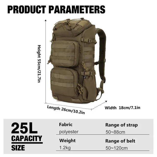 Alt view image 3 of 7 - Tactical Backpacks Molle Hiking daypacks for Motorcycle Camping Hiking Military Traveling,25L Backpack