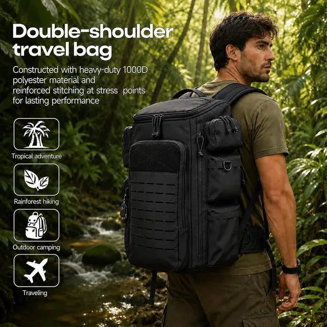 Alt view image 5 of 7 - 1000D Waterproof Tactical BackpackSoccer Backpack 50L for Sports FanMolle Systemfor HikingHuntingOutdoorFitnessCampingMilitaryTrainingBasketballFishingExplorationCompetition