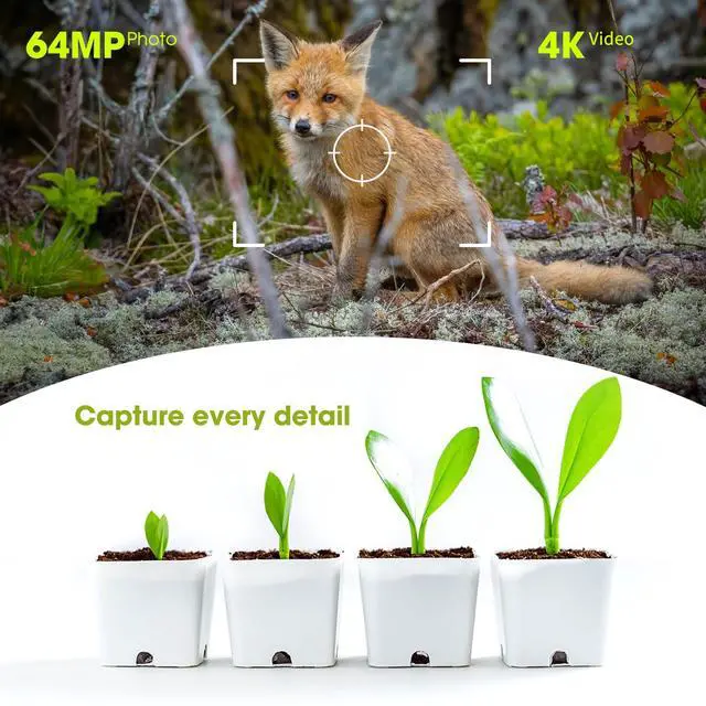 Alt view image 7 of 7 - Trail Camera 4K 64MP Solar Game Camera with 5000mAh Forever Power, 64GB Memory Card and Ip67 Waterproof Angle Night Vision for Wildlife Deer Outdoor Trail Cam, Monitoring Trail Cameras