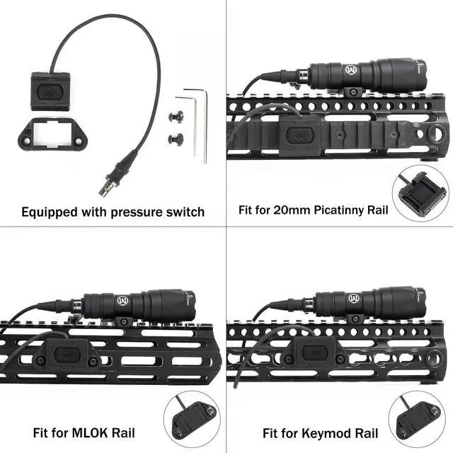 Alt view image 4 of 6 - M340 540 Lumens Tactical Flashlight with 2 Rotating Bases, with Push Button & Remote Pressure Switch, Light & Pressure Switch Mount Fit for 20mm Picatinny Mlok/Keymod Rail