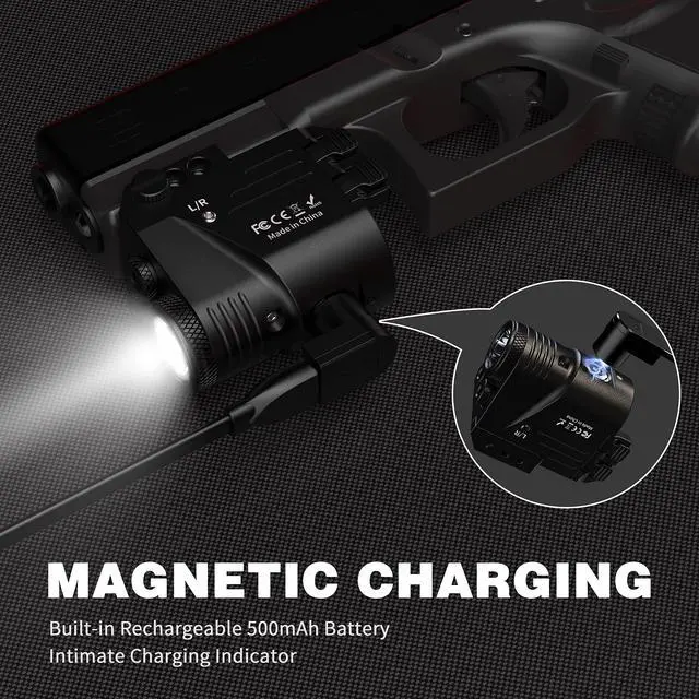 Alt view image 5 of 7 - 500 Lumen Blue Green Laser Light for Pistol, Rechargeable Rail Mounted Flashlight Laser Combo for Picatinny Rail, Magnetic Charging