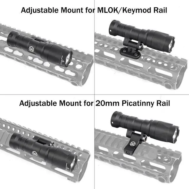 Alt view image 3 of 6 - M340 540 Lumens Tactical Flashlight with 2 Rotating Bases, with Push Button & Remote Pressure Switch, Light & Pressure Switch Mount Fit for 20mm Picatinny Mlok/Keymod Rail