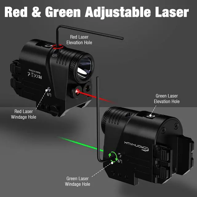 Alt view image 5 of 7 - 500 Lumens Red and Green Laser Light Combo, Rail Mounted Pistol Flashlight with Double Lasers Beam, Magnetic Charging Handgun Flashlight, Laser Class II