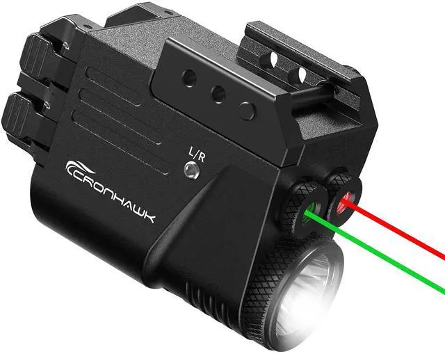 Main image of 500 Lumens Red and Green Laser Light Combo, Rail Mounted Pistol Flashlight with Double Lasers Beam, Magnetic Charging Handgun Flashlight, Laser Class II