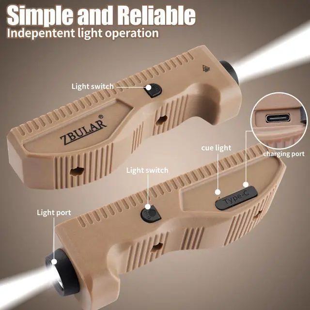 Alt view image 3 of 7 - Tactical Weapon Light, 1450 Lumens, M-Lcok Compatible, Strobe Function,USB Rechargeable, Desert Tan