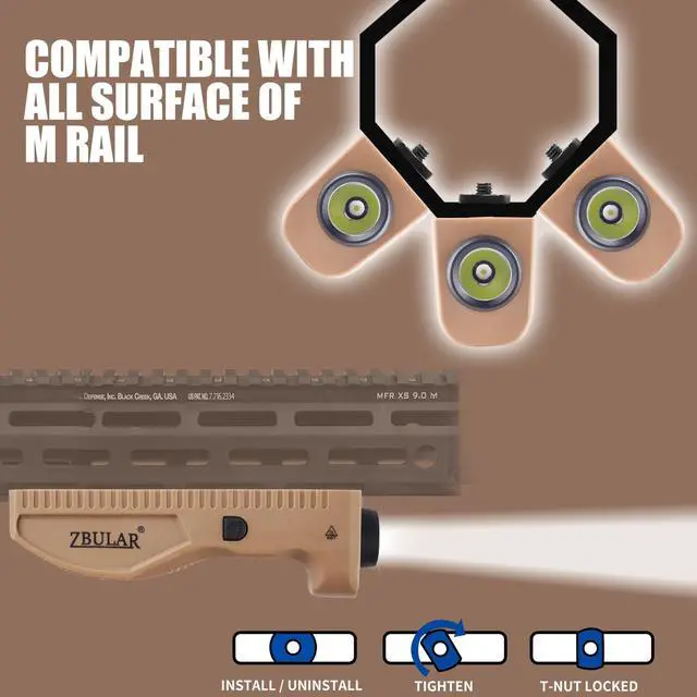 Alt view image 4 of 7 - Tactical Weapon Light, 1450 Lumens, M-Lcok Compatible, Strobe Function,USB Rechargeable, Desert Tan