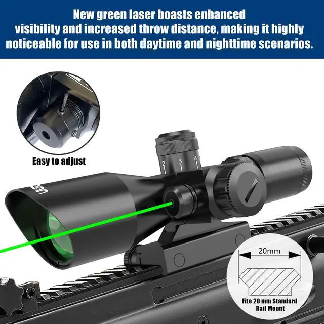 Alt view image 2 of 7 - 2.5-10x40 Rifle Scope with Red/Green Illuminated Mil-dot with Red/Green Laser Combo-Green Lens Color,Tactical Scope for Gun Air Hunting,Free 20/11mm Mounts