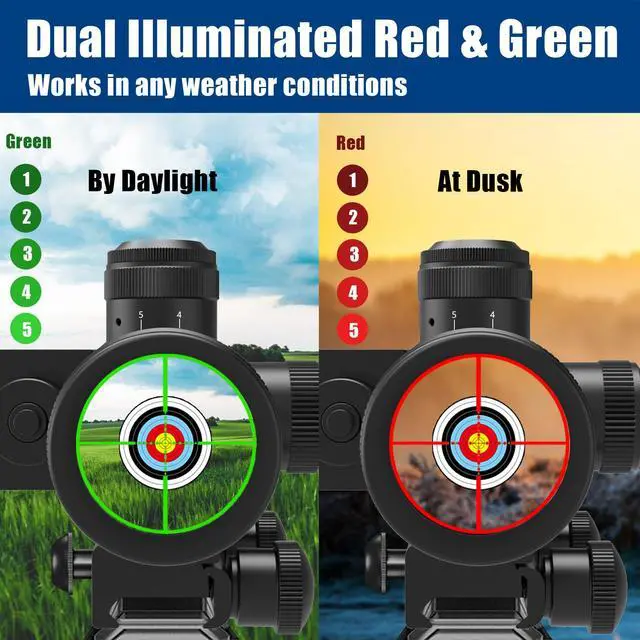 Alt view image 4 of 7 - 2.5-10x40 Rifle Scope with Red/Green Illuminated Mil-dot with Red/Green Laser Combo-Green Lens Color,Tactical Scope for Gun Air Hunting,Free 20/11mm Mounts