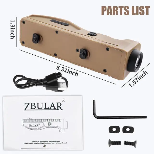 Alt view image 7 of 7 - Tactical Weapon Light, 1450 Lumens, M-Lcok Compatible, Strobe Function,USB Rechargeable, Desert Tan