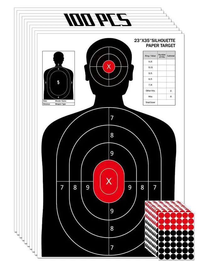 Main image of 23x35 Inch Shooting Targets - High-Visibility Silhouette Paper for Range Training - Compatible with Pistol Rifle Shotgun Airgun BB Gun - Reusable with Adhesive Patches for Indoor/Outdoor
