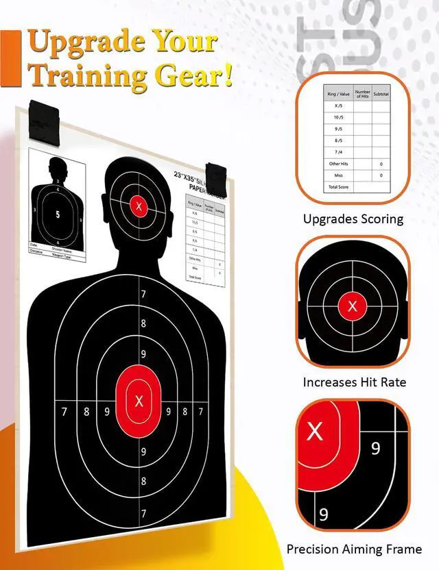 Alt view image 2 of 7 - 23x35 Inch Shooting Targets - High-Visibility Silhouette Paper for Range Training - Compatible with Pistol Rifle Shotgun Airgun BB Gun - Reusable with Adhesive Patches for Indoor/Outdoor