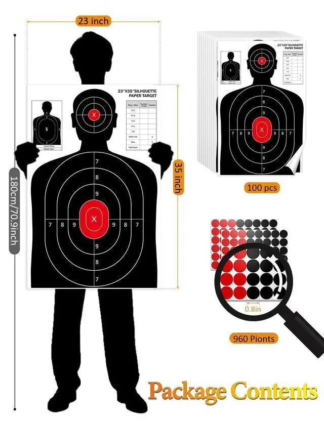 Alt view image 4 of 7 - 23x35 Inch Shooting Targets - High-Visibility Silhouette Paper for Range Training - Compatible with Pistol Rifle Shotgun Airgun BB Gun - Reusable with Adhesive Patches for Indoor/Outdoor