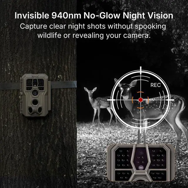 Alt view image 3 of 7 - E5 2.0 Trail Camera (Non-Cellular, Non-WiFi), 4K Video, 0.1s Trigger, 100ft No-Glow Night Vision, IP66 Waterproof, Motion Activated Wildlife Camera