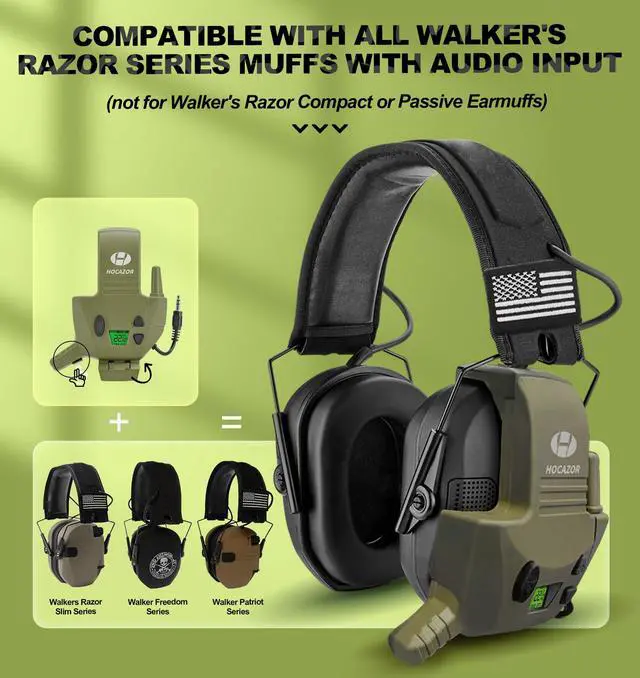 Alt view image 2 of 7 - 2 Pack W01 Walkie Talkies Compatible with Walker's Razor Slim Electronic Ear Muffs, Outdoors Hunting Shooting Construction Sites Work Shop, Black and Green