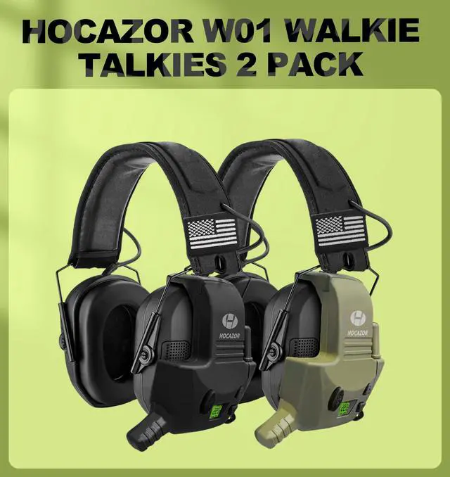 Alt view image 6 of 7 - 2 Pack W01 Walkie Talkies Compatible with Walker's Razor Slim Electronic Ear Muffs, Outdoors Hunting Shooting Construction Sites Work Shop, Black and Green