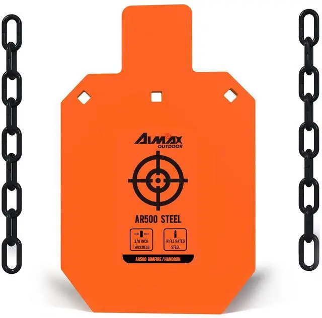 Main image of AR500 Steel Targets Combo with Metal Chains, 3/8 Thick Metal Gong Silhouette Targets for Outdoor Range and Shooting Practice, Neon Orange Color