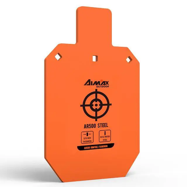 Alt view image 3 of 6 - AR500 Steel Targets Combo with Metal Chains, 3/8 Thick Metal Gong Silhouette Targets for Outdoor Range and Shooting Practice, Neon Orange Color
