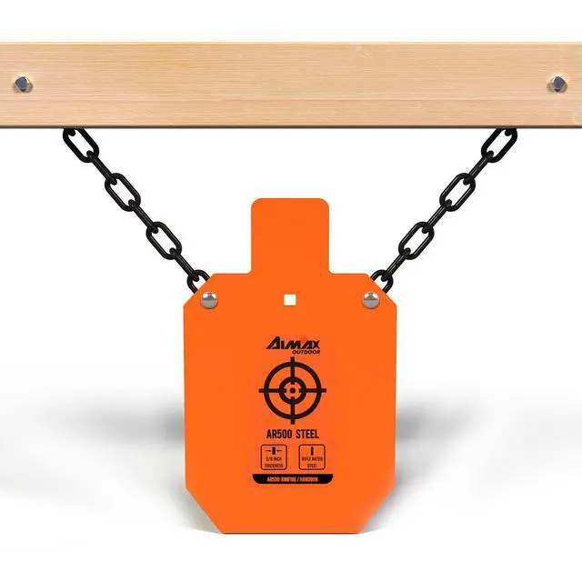Alt view image 5 of 6 - AR500 Steel Targets Combo with Metal Chains, 3/8 Thick Metal Gong Silhouette Targets for Outdoor Range and Shooting Practice, Neon Orange Color