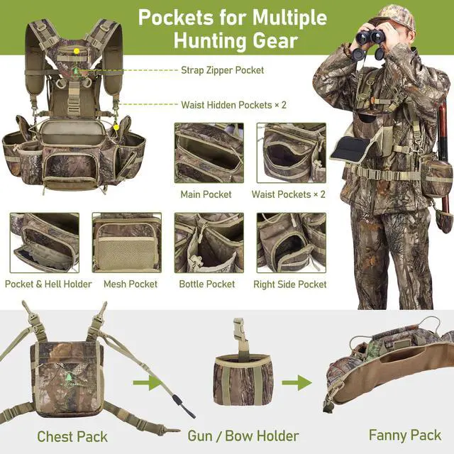 Alt view image 3 of 7 - Hunting Fanny Pack for Men, Camo Waist Pack for Hunter, Fanny Hunting Backpack with Rifle, Shotgun, and Bow Holder (Fanny Pack Upgrade)