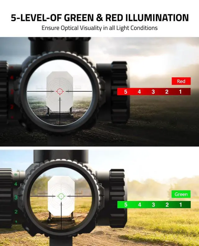 Alt view image 4 of 7 - EagleFeather LPVO Rifle Scope with 30mm Cantilever Mount, 5 Levels Red & Green Illumination Reticle, Second Focal Plane Scopes with Zero Reset